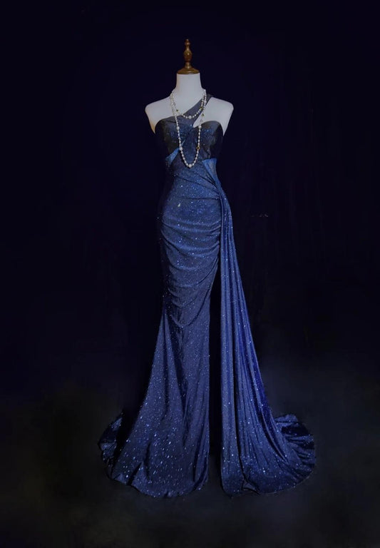 Superbe robe de soirée longue en satin fuchsia, style sirène, sans bretelles, ED02613