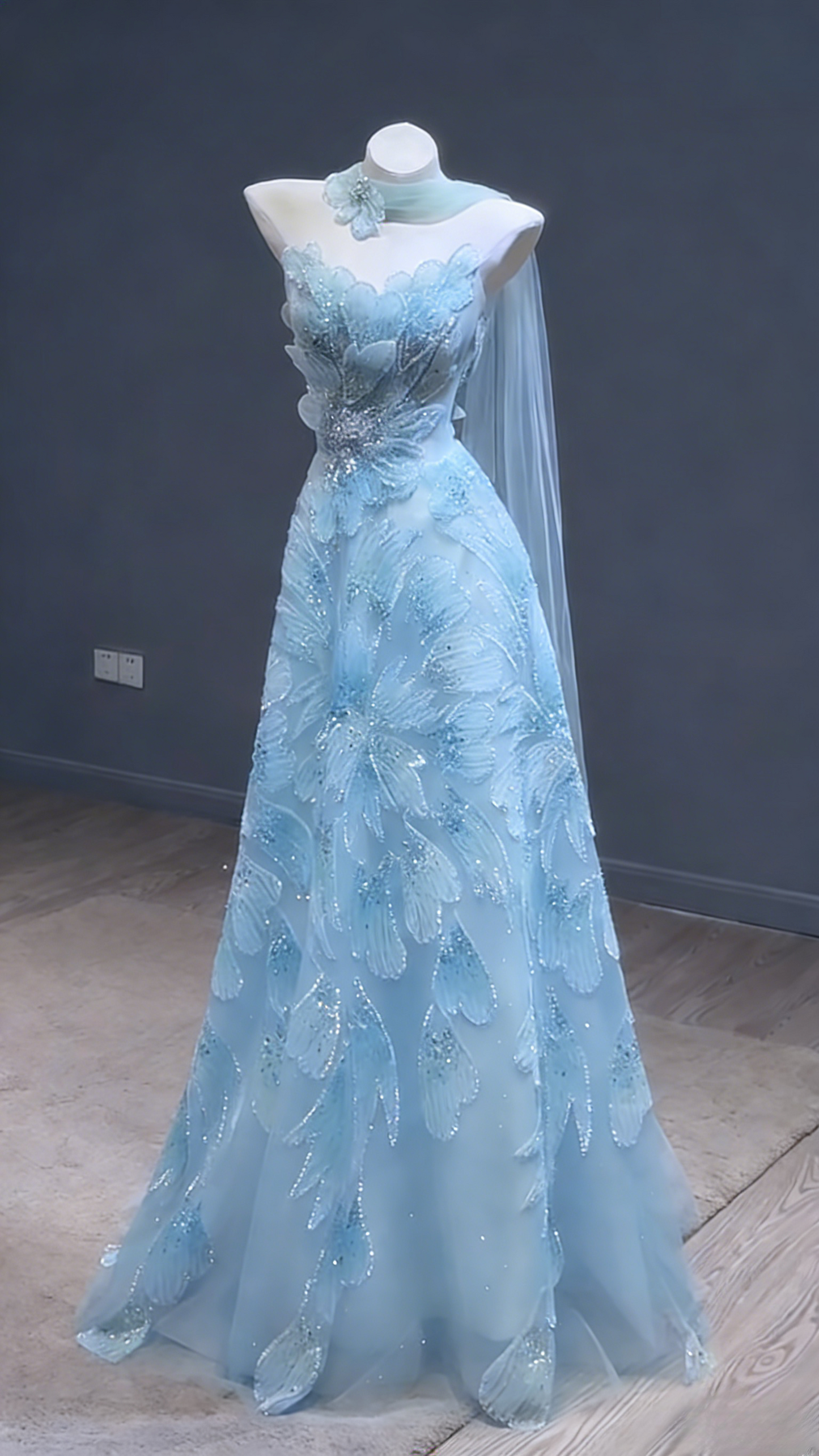 Fairytale Strapless Green A-Line Birthday Dress Tulle Long Prom Dresses Elegant Evening Gowns with Beading ED02839