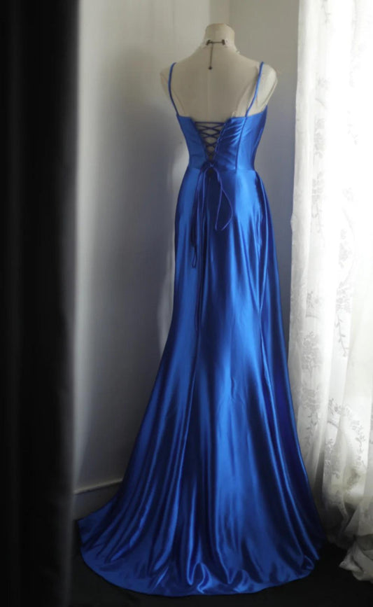 Superbe robe de soirée longue en satin fuchsia, style sirène, sans bretelles, ED02613