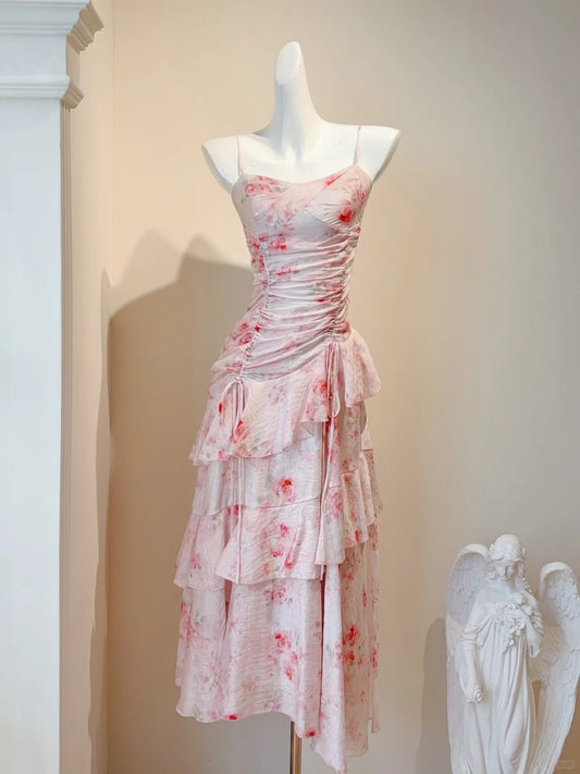Superbe robe de soirée longue en satin fuchsia, style sirène, sans bretelles, ED02613