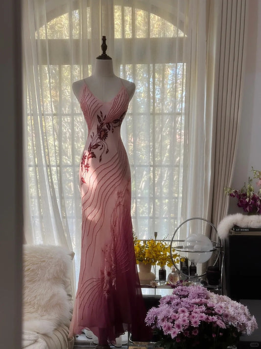 Superbe robe de soirée longue en satin fuchsia, style sirène, sans bretelles, ED02613