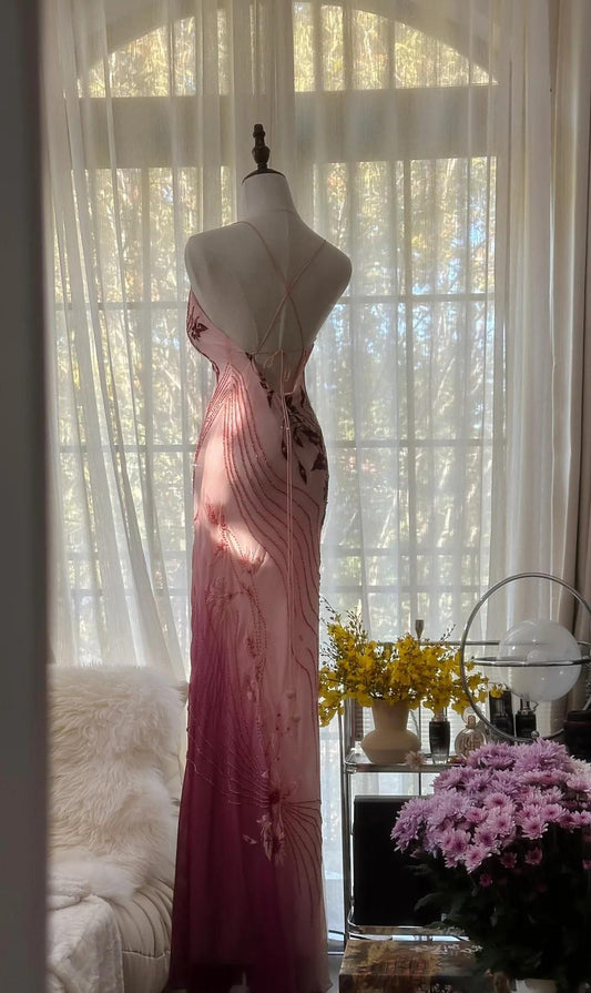 Superbe robe de soirée longue en satin fuchsia, style sirène, sans bretelles, ED02613