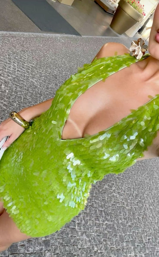 Stunning Green Deep V Neck Sheath Sequins Short Party Dresses Fashion Homecoming Dresses  ED02870