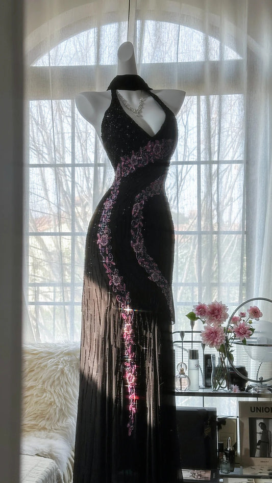 Superbe robe de soirée longue en satin fuchsia, style sirène, sans bretelles, ED02613