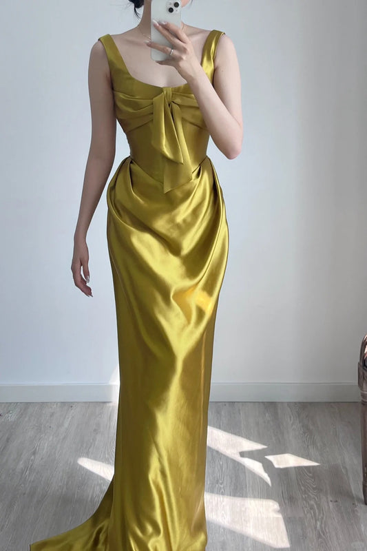 Superbe robe de soirée longue en satin fuchsia, style sirène, sans bretelles, ED02613