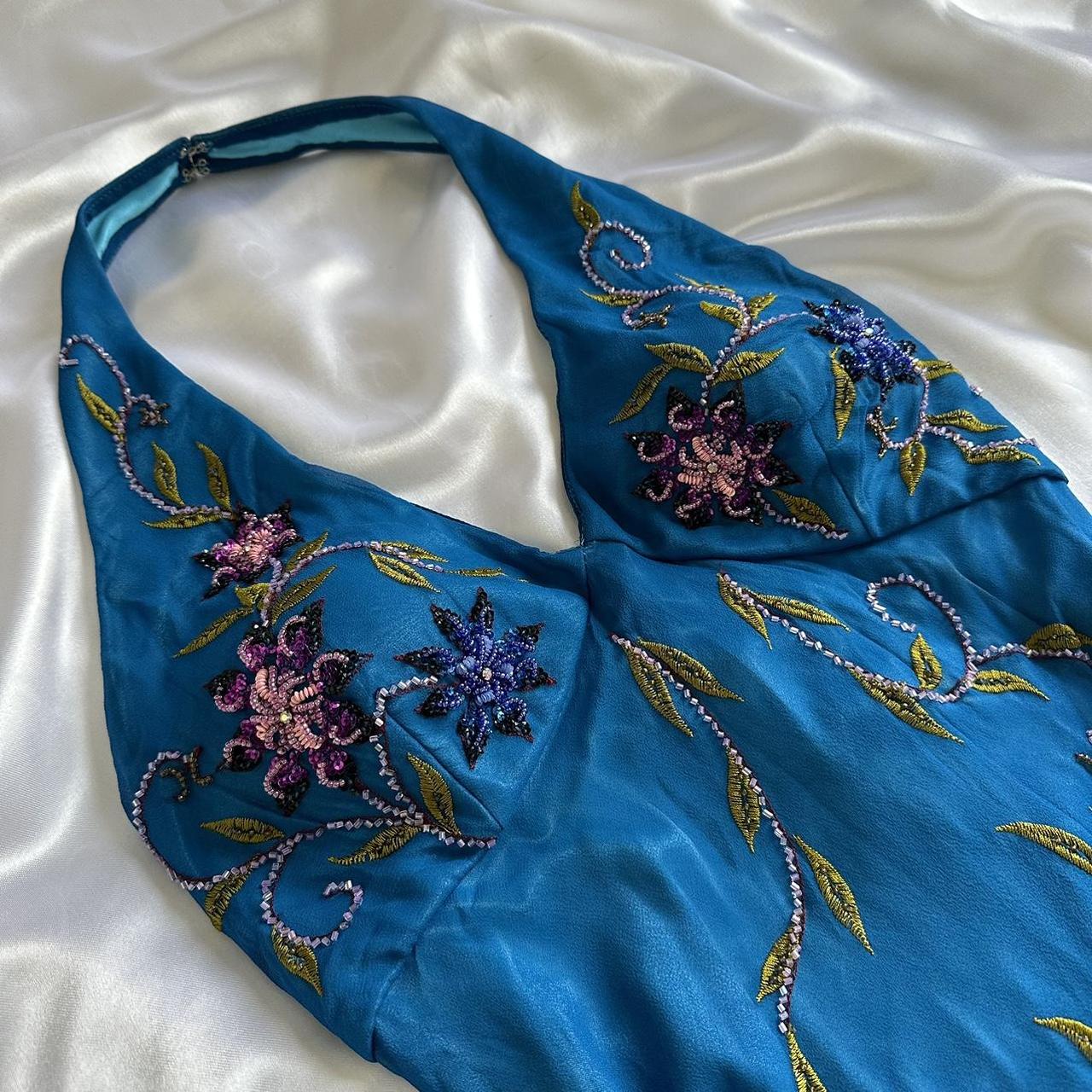 Gorgeous Blue Halter Mermaid Beaded Chiffon Short Vintage Evening Gowns ED02893