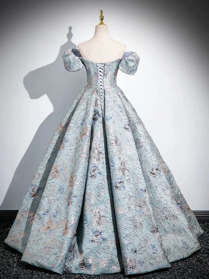 A-Line Satin Gray Blue Long Prom Dress, Gray Blue Long Formal Dress ED029