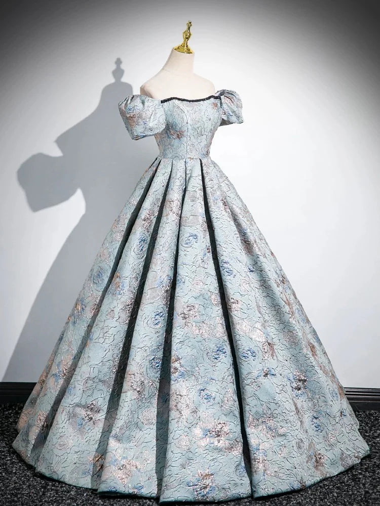 A-Line Satin Gray Blue Long Prom Dress, Gray Blue Long Formal Dress ED029