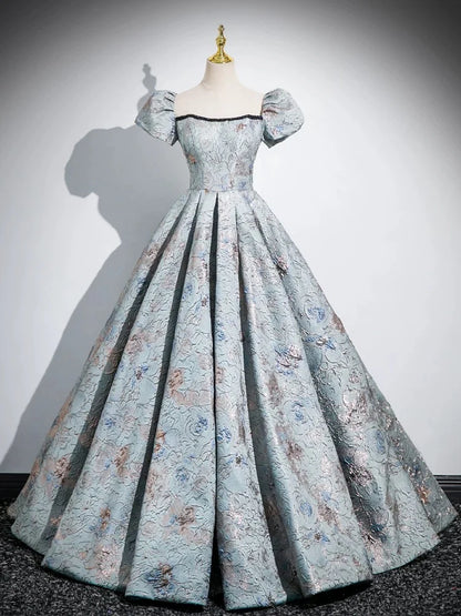 A-Line Satin Gray Blue Long Prom Dress, Gray Blue Long Formal Dress ED029