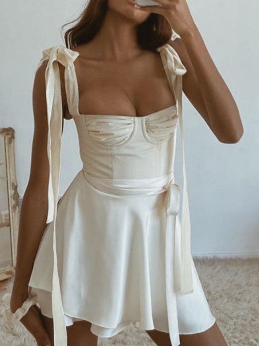 Sexy White Square Neck A-Line Sleeveless Satin Short Prom Dresses Fashion Party Dress  ED02917