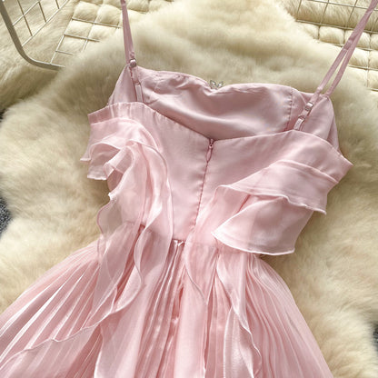 Sweetheart Pink Spaghetti Straps Sheath Chiffon Dress Cocktail Party Dress ED02924