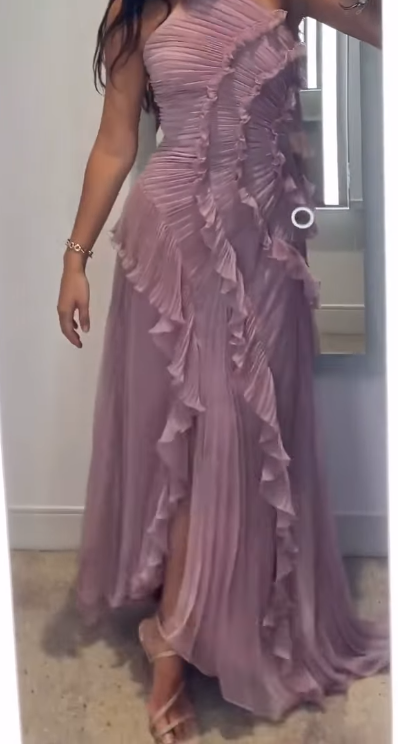 Elegant Purple Halter A-Line Guest Dresses Chiffon Ruffles Long Prom Dresses Birthday Dresses