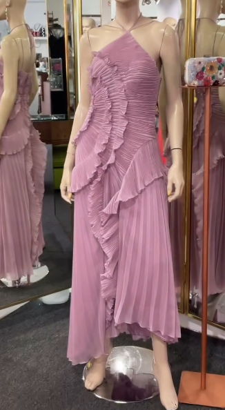 Elegant Purple Halter A-Line Chiffon Ruffles Long Prom Dresses Birthday Party Dress ED02931