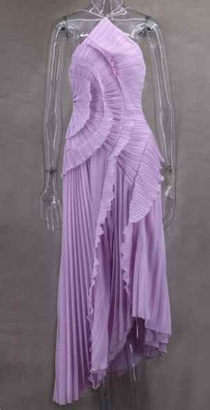 Elegant Purple Halter A-Line Chiffon Ruffles Long Prom Dresses Birthday Party Dress