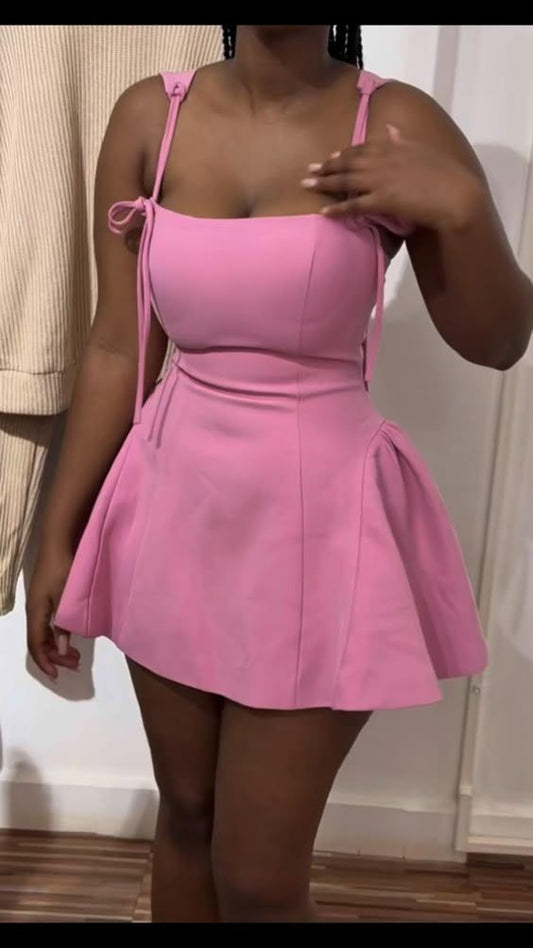 Fashion Pink Spaghetti Straps A-Line Satin Short Party Dress Sweet 16 Birthday Evening Gowns ED02958