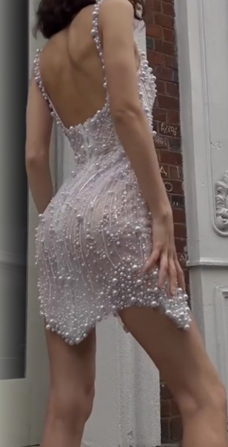 Sweet White Square Neck Sheath Beaded  Short Wedding Dress Birthday Evening Gowns
