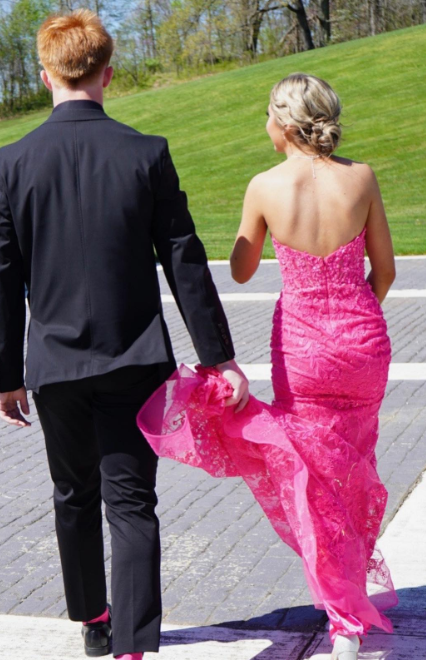 Superbe robe de soirée longue en satin fuchsia, style sirène, sans bretelles, ED02613