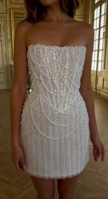 Sweet White Strapless Bodycon Beaded Short Evening Dress Birthday Party Dress ED02983