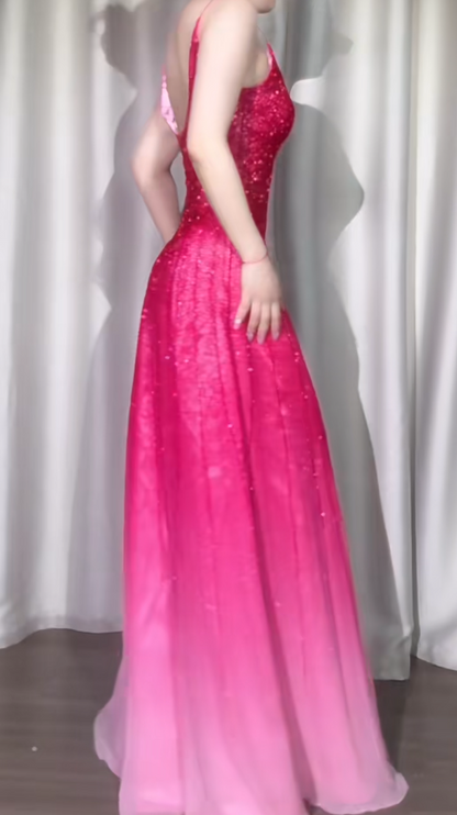 Superbe robe de soirée longue en satin fuchsia, style sirène, sans bretelles, ED02613