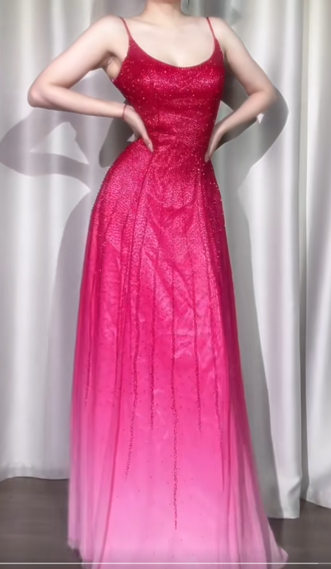Superbe robe de soirée longue en satin fuchsia, style sirène, sans bretelles, ED02613