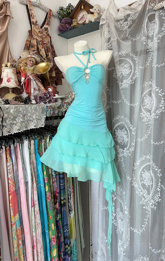 Stunning Blue Halter Bodycon Short Party Dress ED03043
