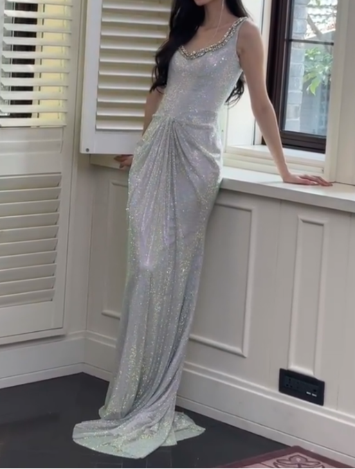 Superbe robe de soirée longue en satin fuchsia, style sirène, sans bretelles, ED02613