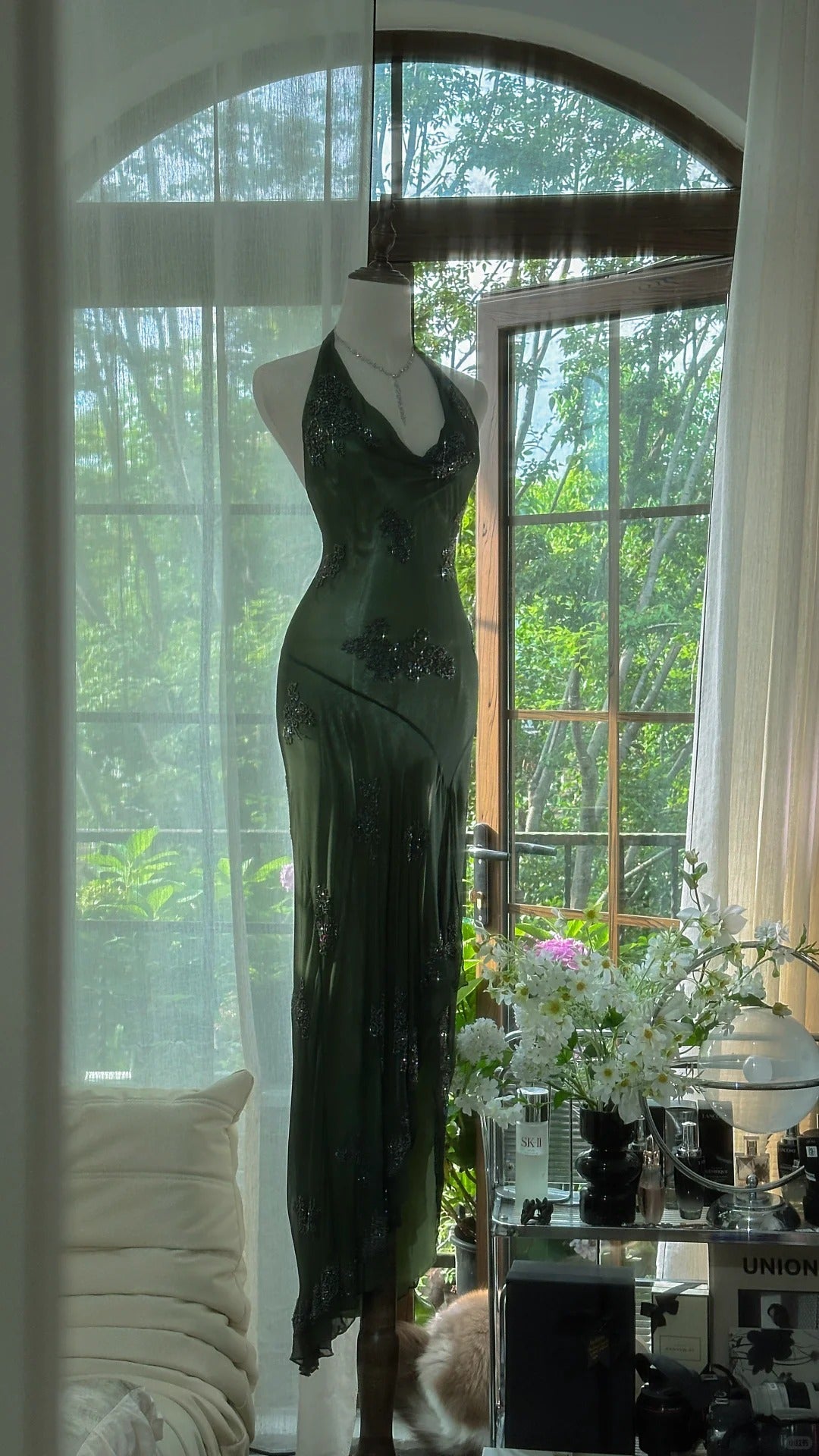 Vintage Dark Green Halter Sheath Beaded Chiffon Long Prom Dresses Eleg EvaFashionDress Vintage Dark Green Halter Sheath Beaded Chiffon Long Prom Dresses Eleg EvaFashionDress
