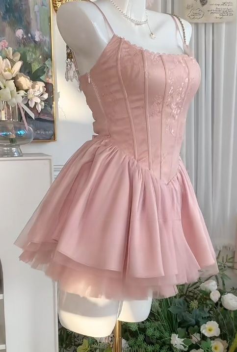 short pink sweet 16 dresses Cute V Neck Blue And Pink Short Prom Dress,sweet 16 Dress