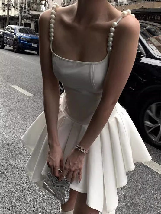 Sweet White Square Neck A-Line Satin Short Birthday Dress Cocktail Party Dress ED03081