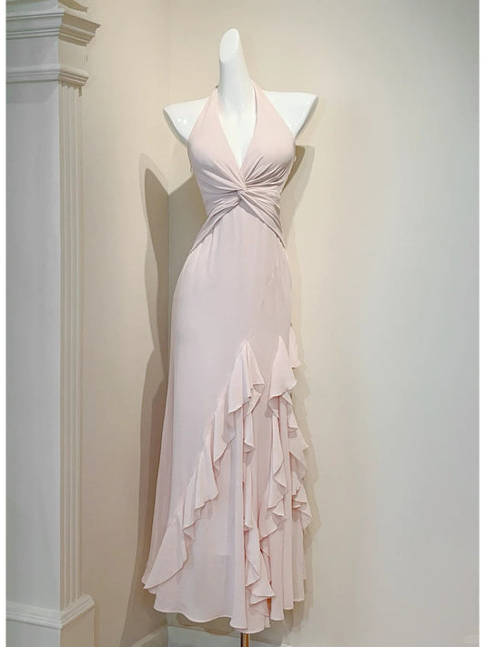 Superbe robe de soirée longue en satin fuchsia, style sirène, sans bretelles, ED02613