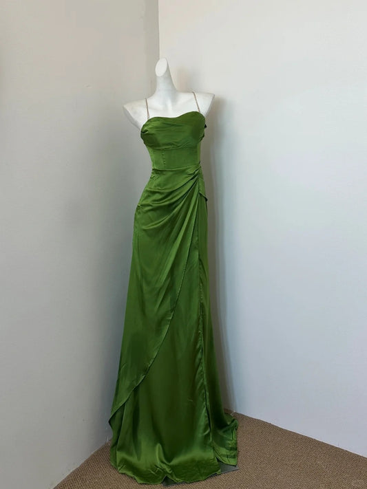 Superbe robe de soirée longue en satin fuchsia, style sirène, sans bretelles, ED02613