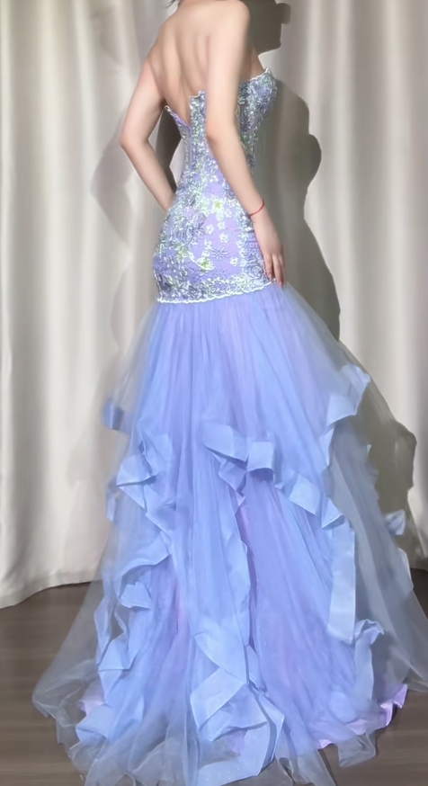 Superbe robe de soirée longue en satin fuchsia, style sirène, sans bretelles, ED02613