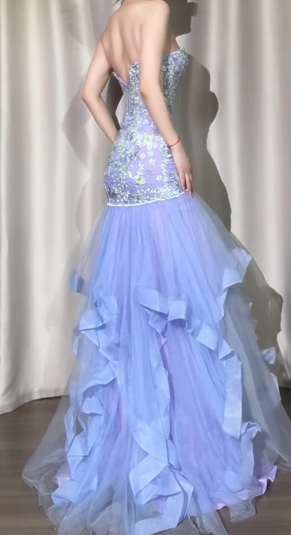 Superbe robe de soirée longue en satin fuchsia, style sirène, sans bretelles, ED02613