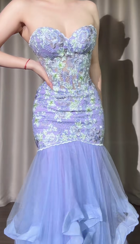 Superbe robe de soirée longue en satin fuchsia, style sirène, sans bretelles, ED02613
