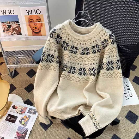 Vintage Fair Isle Crew Neck Long Sleeve Sweater ED0312