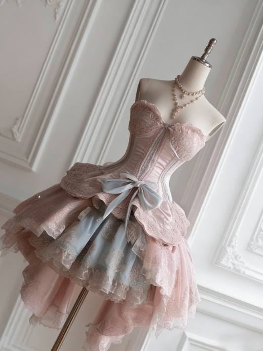 Fairytale Pink Sweetheart Neck A-Line Tulle Lace Lolita Prom Dresses Sweet Homecoming Dress ED03139