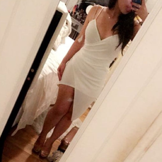 Fashion White Spaghetti Strap Chiffon Sheath Short Party Dress ED03147