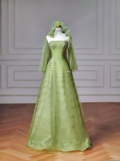 Fairytale Green Strapless A-Line Tulle Evening Gowns Sweet 16 Dress Quinceanera Dress ED03176
