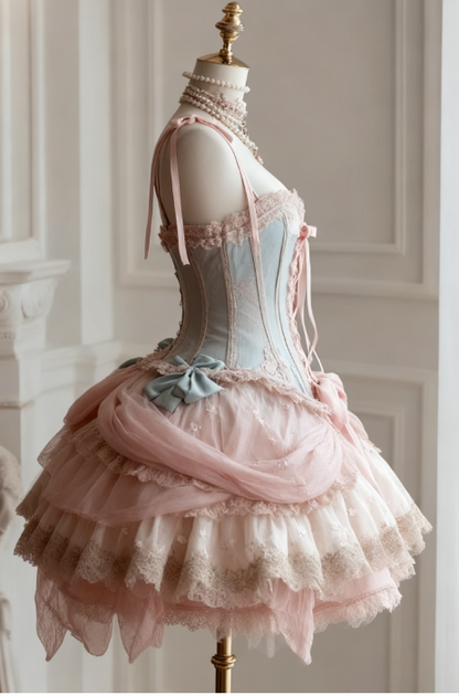 Gorgeous Pink Spaghetti Straps Tulle Lace Lolita Dresses Sleeveless Short Prom Dress Sweet Birthday Dress ED03177