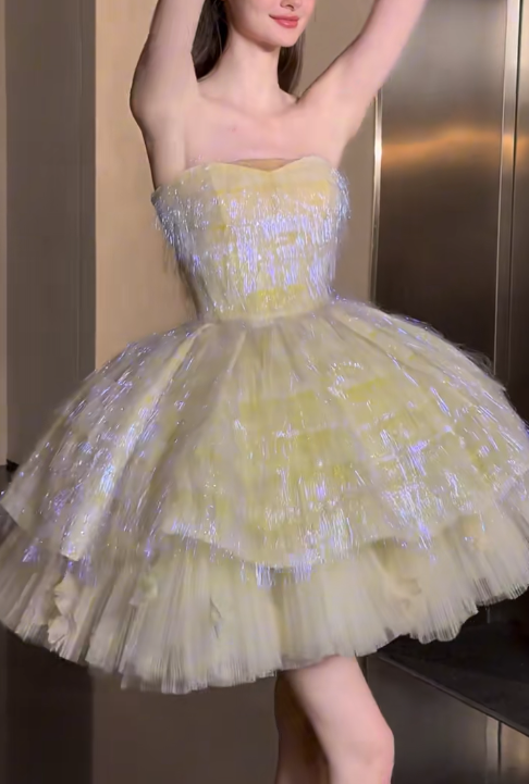 Fairytale Green Strapless A-Line Tulle Short Prom Dresses Sweet 16 Dress ED03181