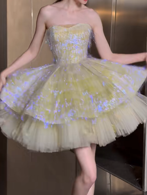 Fairytale Green Strapless A-Line Tulle Short Prom Dresses Sweet 16 Dress ED03181