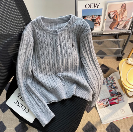 Grey Vintage Cable Knit Cardigan ED0318