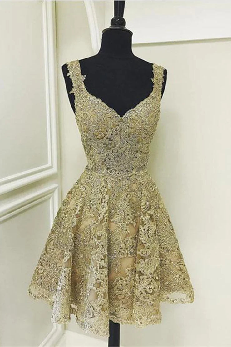 Glamour Gold Sweetheart Neck A-Line Tulle Sequin Short Prom Dresses Sweet 16 Dress ED03207