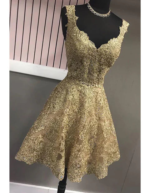 Glamour Gold Sweetheart Neck A-Line Tulle Sequin Short Prom Dresses Sweet 16 Dress ED03207