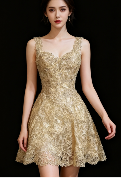 Glamour Gold Sweetheart Neck A-Line Tulle Sequin Short Prom Dresses Sweet 16 Dress ED03207