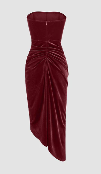Elegant Burgundy Strapless Party Dress Bodycon Satin Short Evening Gowns Sexy Birthday Dresses ED03209