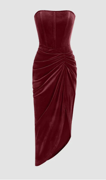 Elegant Burgundy Strapless Party Dress Bodycon Satin Short Evening Gowns Sexy Birthday Dresses ED03209
