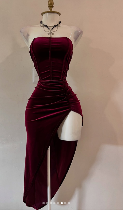 Elegant Burgundy Strapless Party Dress Bodycon Satin Short Evening Gowns Sexy Birthday Dresses