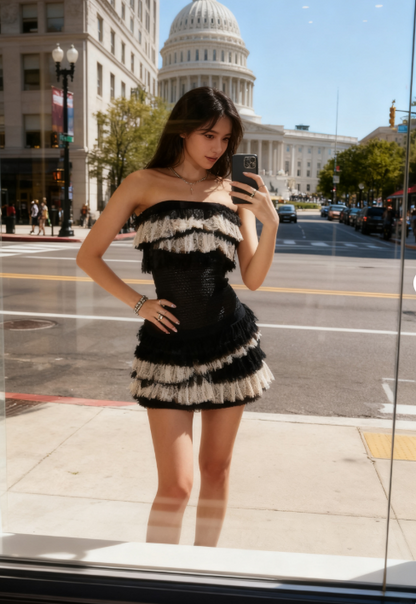 Sexy Black Bodycon Strapless Short Lace Party Dress Homecoming Dress ED03284