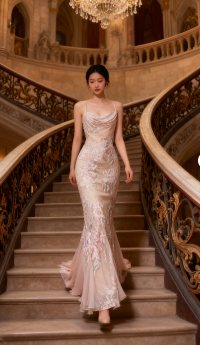 Vintage Sheath Spaghetti Straps Printed Chiffon Long Prom Dresses Glam Evening Dress with Beading ED03292